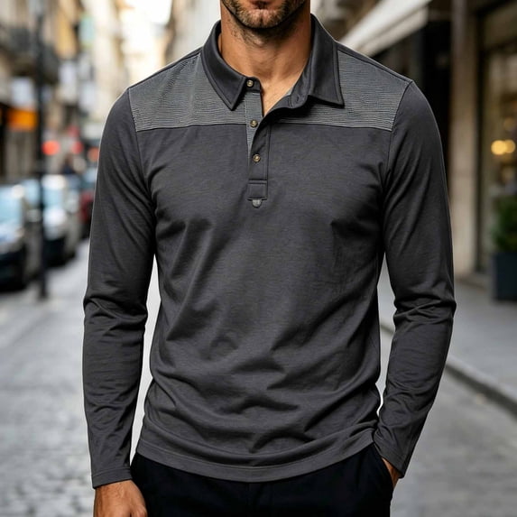 BRGZLK Men's Fall Golf Shirts 2026 Color Block Regular Fit Long Sleeve Button Up Casual T-Shirts Soft Comfy Stretchy Business Athletic Tee Tops Dark Gray XL