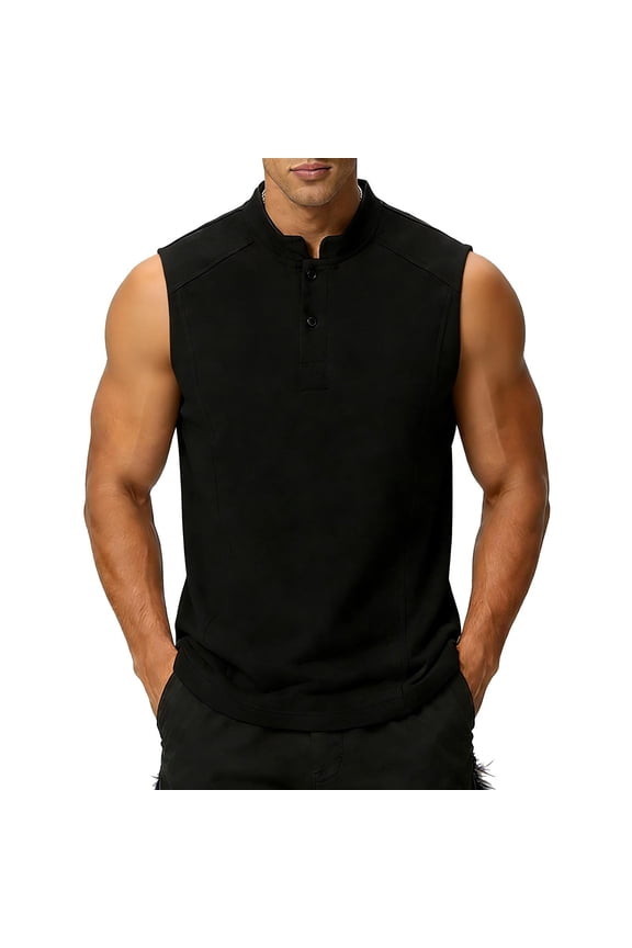 Men's Golf Vest Summer Casual Dry Fit Moisture Wicking Performance Sports Sleeveless Vest Lightweight Button-Down Fitness Pullover Breathable Round Neck Tank Top Black XL