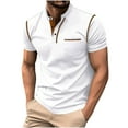 thumbnail image 1 of BRGZLK Men's Henley Shirts Summer Color Block Short Sleeve Casual Basic T-Shirts Classic Lightweight Collared Pullover Tee Tops with Pockets White 3XL, 1 of 5