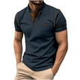 thumbnail image 1 of BRGZLK Men's Henley Shirts Summer Color Block Short Sleeve Casual Basic T-Shirts Classic Lightweight Collared Pullover Tee Tops with Pockets Navy XXL, 1 of 5