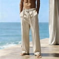 thumbnail image 1 of BRGZLK Men's Linen Joggers Pants Summer Relaxed Straight Leg Pants Loose Drawstring Pants Solid Color Textured Pants Long Trousers Beach Pant Casual Cotton Comfy, 1 of 7