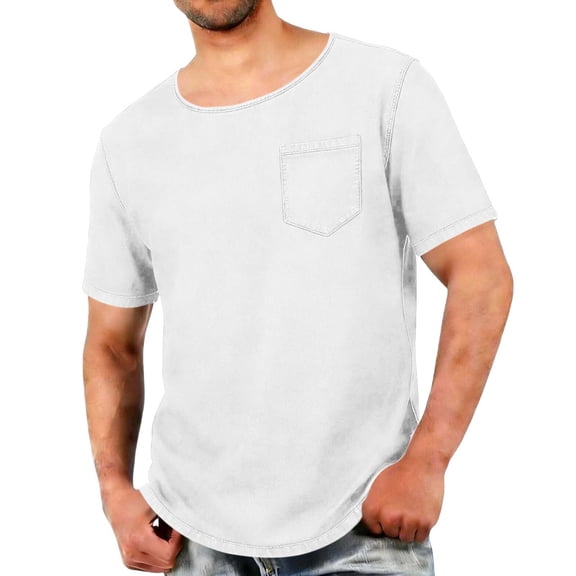 BRGZLK Men's Linen T-Shirts Solid Color Crewneck Short Sleeve Lightweight Loose Basic Tees Casual Plain Tops with Pocket for Summer White 4XL