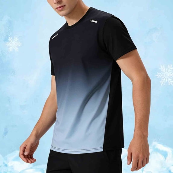 BRGZLK Men's Quick Dry Athletic T Shirt Summer Ombre Print Short Sleeve Crewneck Workout Tops Cooling Mesh Breathable Breathable Athletic Running Gym Casual Sport Tee Gray XL
