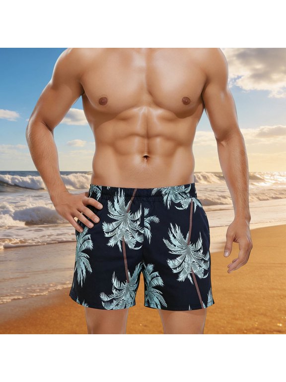 Men's Quick Dry Swim Trunks Summer 2026 Vacation Beach Boho Graphic Print Drawstring Waist Loose Swimming Shorts Bathing Suit Black Free Size