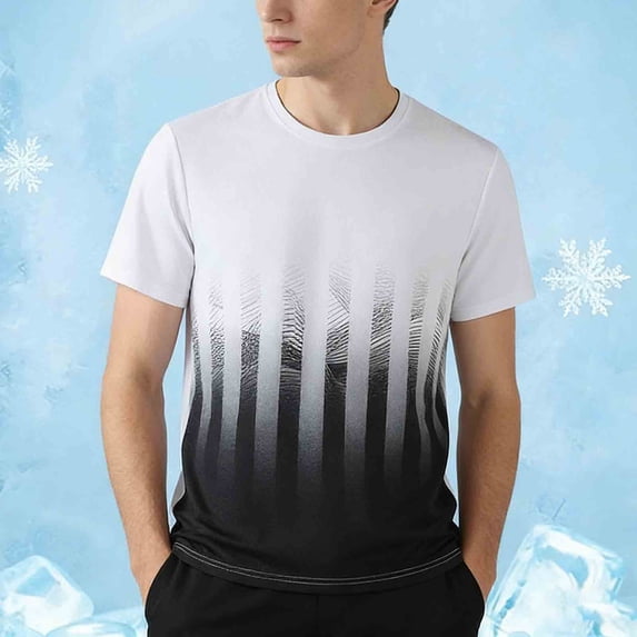 BRGZLK Men's Short-Sleeve Gradient Printed Sports Running Gym Workout Shirts Moisture Wicking Lightweight Sports Tee Tops