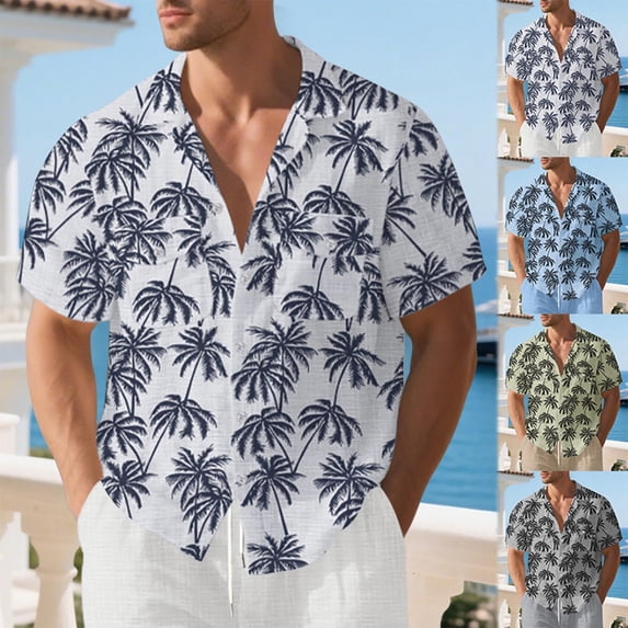 BRGZLK Men's Short Sleeve Hawaiian Printed Shirt with Pocket Loose Button Down Casual Shirts Summer Vacation Travel Tops Plus Size