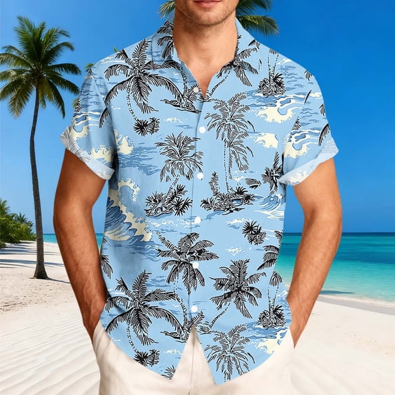 BRGZLK Men's Short Sleeve Hawaiian Shirt Floral Button Down Shirts Tropical Holiday Beach Shirts Lightweight Summer Tops