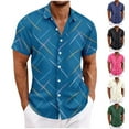 thumbnail image 1 of BRGZLK Men's Short Sleeve Hawaiian Shirts Button Down Shirts Summer Beach Casual Loose Printed Blouse Tops For Work, 1 of 7