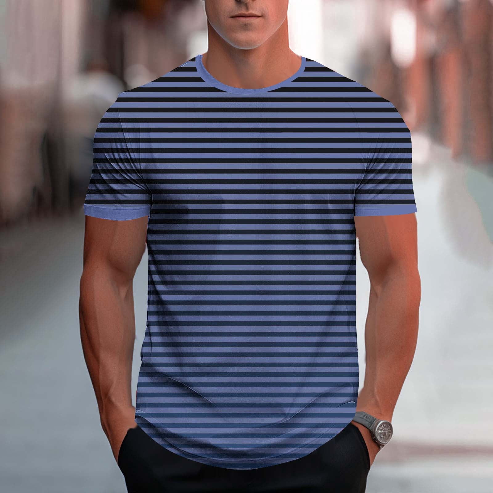 BRGZLK Men's Short Sleeved T-Shirt Casual Fashion Gradient Stripe Print ...