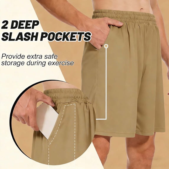 BRGZLK Men's Shorts Casual Solid Color Fashion Drawstring Waist Loose Lounge Breathable Sport Running 5-Inch Shorts for Summer 2026 Khaki M