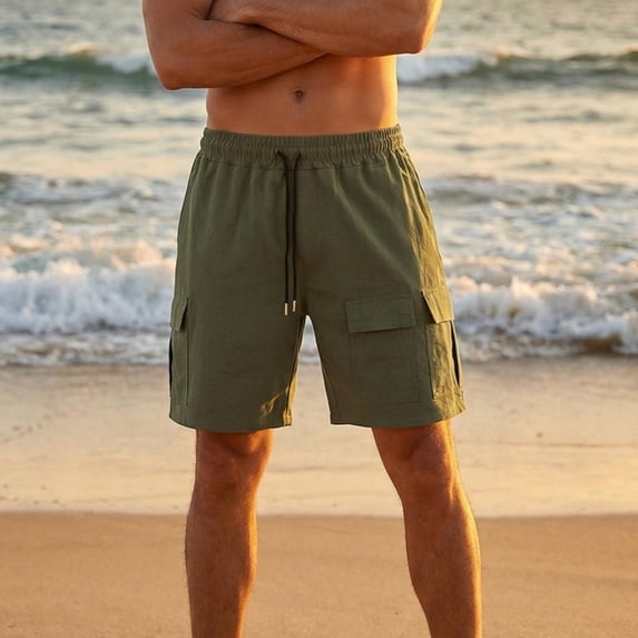 BRGZLK Men's Solid Color Cargo Shorts with Drawstring Multi-Pocket Work Shorts For Summer Outdoor Daily Breathable Straight Shorts Soft Casual Short Pants