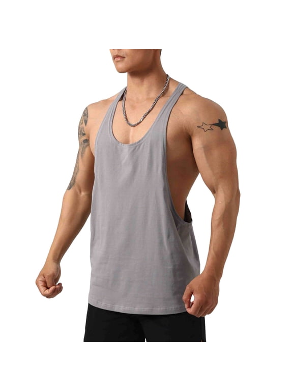 Men's Stringer Tank Tops Summer 2026 Loose Breathable Moisture-Wicking Training Vest Y-Back Bodybuilding Muscle Sleeveless Fitness Tank Tops Dark Gray M