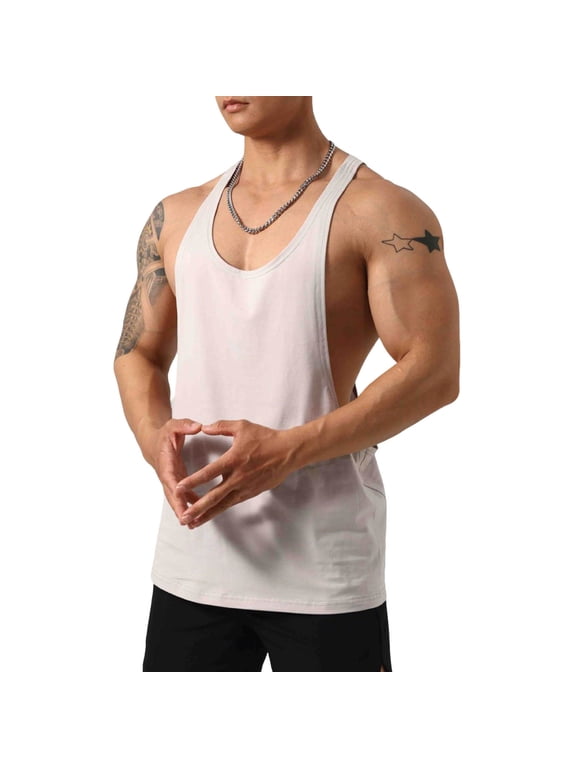 Men's Stringer Tank Tops Summer 2026 Loose Breathable Moisture-Wicking Training Vest Y-Back Bodybuilding Muscle Sleeveless Fitness Tank Tops Gray 3XL