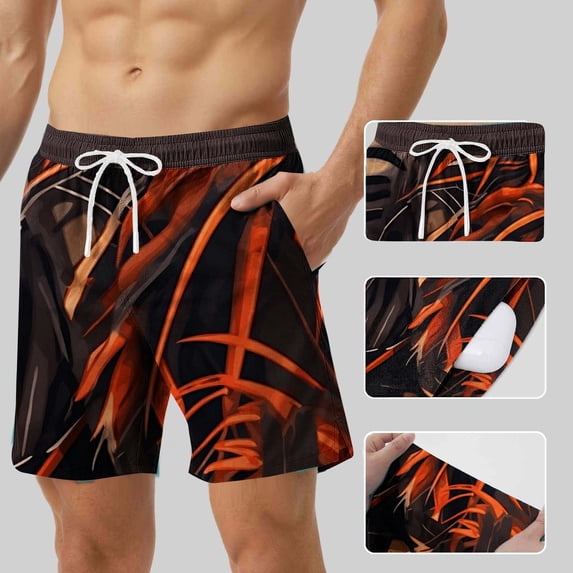 BRGZLK Men's Swim Trunks Fashion Hawaiian Palm Tree Print Quick-Dry Breathable Drawstring Waist Shorts with Pockets for Summer Vacation Beach 2026 Brown L