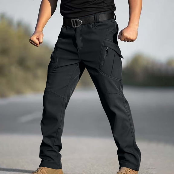 BRGZLK Men's Tactical Cargo Pants Hiking Pants Lightweight Multi Pocket Waterproof Ski Pants Winter Outdoor Equipment Pants Black S