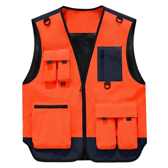 BRGZLK Men's Tank Top Zipper Open Four Seasons Outdoor Vest Multi Pocket Shoulder V-Neck Photography Work Clothes Top V-Neck