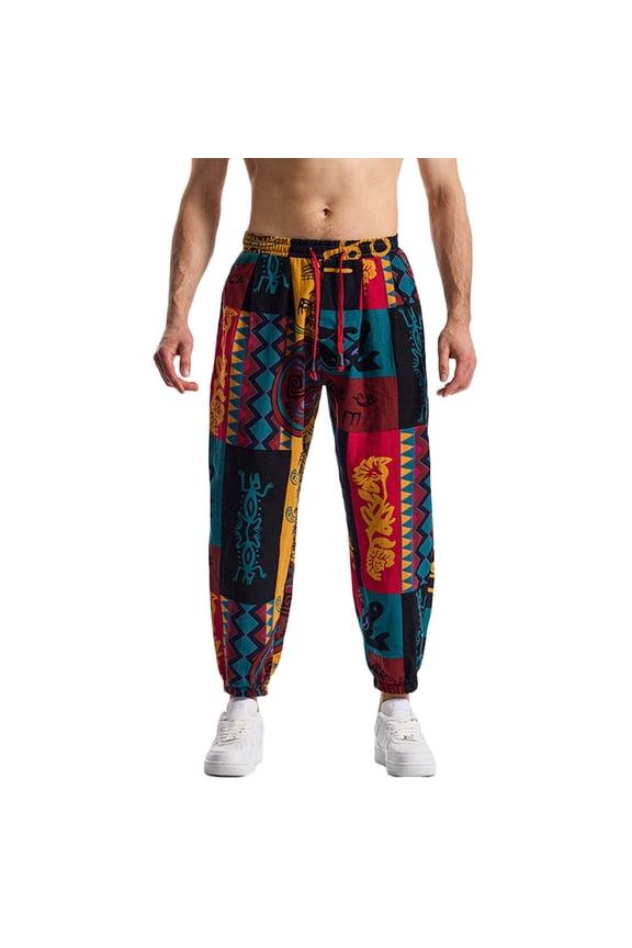 Men's Trousers, Harem Pants, Yoga Pants, Floral Paisley, Patterned Casual Cotton, Streetwear, Hippie, Trendy Printed Plus Size Pants, Cotton Loose