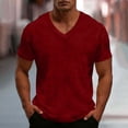 thumbnail image 1 of BRGZLK Men's V Neck T Shirts Summer Casual Loose Short Sleeve Tees Stylish Fitted Stretch Textured Loungewear Waffle Knit T-Shirt for Men Wine L, 1 of 6