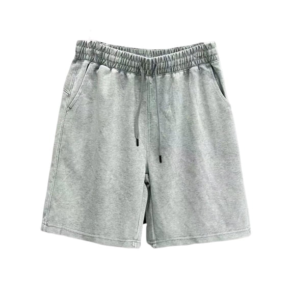 BRGZLK Men's Vintage Washed Distressed Shorts Summer Straight Leg Drawstring Elastic Waist Loose Breathable Shorts with Pockets for Going Out Gray L