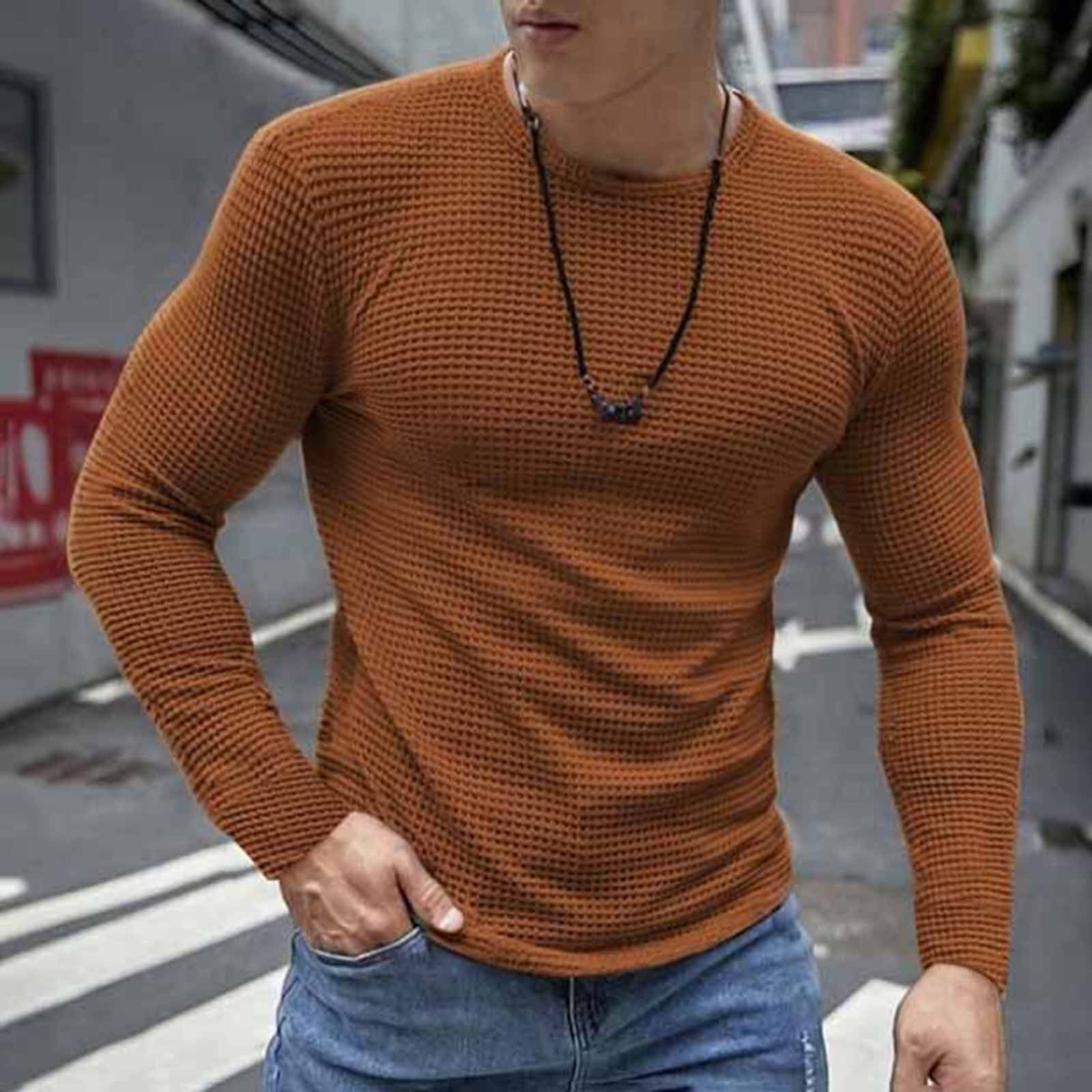 BRGZLK Men's Waffle Long Sleeve Shirts Fashion Casual Solid Color ...