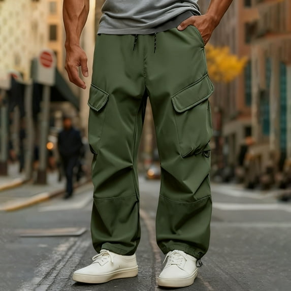 BRGZLK Mens Baggy Cargo Pants Solid Color Work Long Pants Outdoor Windproof Waterproof Mountaineering Pants Streetwear Trousers Green XXXL