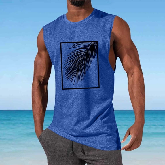 BRGZLK Mens Beach Tank Tops Summer Hawaiian Palm Tree Print Vacation Beach Sleeveless Pullover Gym Workout Shirts for Daily 2026 Blue XXL