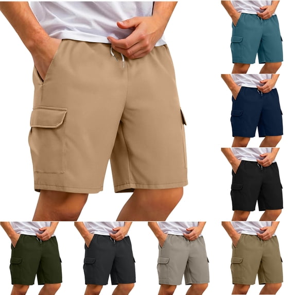 BRGZLK Mens Cargo Shorts Solid Color Elastic Waist Drawstring Lightweight Shorts Summer Hiking Casual Shorts with Pockets