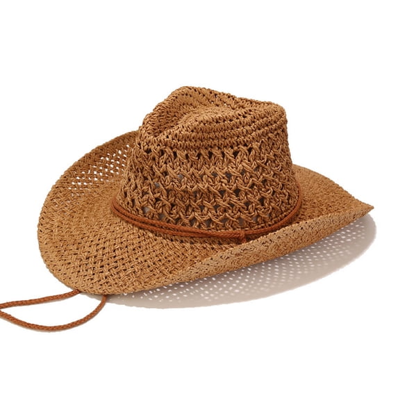 BRGZLK Mens Floppy Straw Hat Wide Brim Sun Beach Cowboy Hat with Adjustable Chin Strap for Travel Outdoor Khaki Free Size