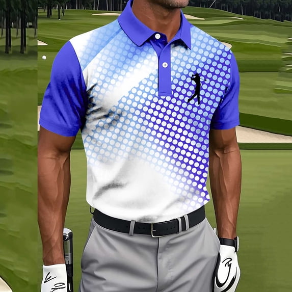 BRGZLK Mens Golf Shirts Summer 2026 Short Sleeve Turn-Down Collar Button-Down Lightweight Breathable Moisture Wicking Casual Pullover Shirts Blue L