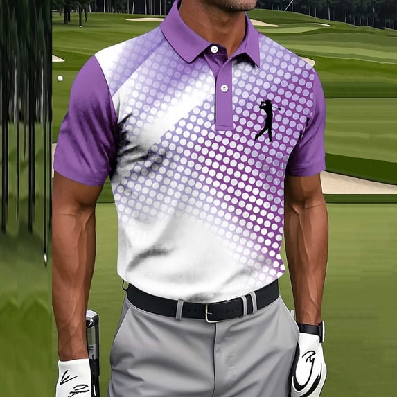 BRGZLK Mens Golf Shirts Summer 2026 Short Sleeve Turn-Down Collar Button-Down Lightweight Breathable Moisture Wicking Casual Pullover Shirts Purple XL