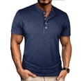thumbnail image 1 of BRGZLK Mens Henley Shirts Comfy Round Neck Solid Color Button Pullover Short Sleeve T Shirt Top Blue XXXL, 1 of 5