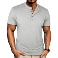 thumbnail image 1 of BRGZLK Mens Henley Shirts Comfy Round Neck Solid Color Button Pullover Short Sleeve T Shirt Top Gray XL, 1 of 5