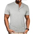 thumbnail image 1 of BRGZLK Mens Henley Shirts Comfy Round Neck Solid Color Button Pullover Short Sleeve T Shirt Top Gray XL, 1 of 5