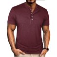 thumbnail image 1 of BRGZLK Mens Henley Shirts Comfy Round Neck Solid Color Button Pullover Short Sleeve T Shirt Top Wine XXL, 1 of 5