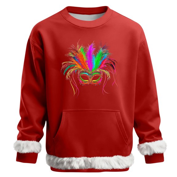 BRGZLK Mens Hoodies Casual Long Sleeve Loose Round Neck Carnival Print Pullover Sweatshirt Top Trendy Owl Print Tops Red A L