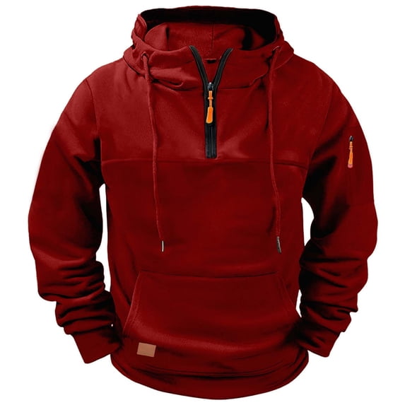 BRGZLK Mens Hoodies Sweatshirt Quarter Zip Pullover Long Sleeve Fleece Athletic Work Sweatshirts with Pockets Fall Winter Fashion Clothes Daily Wear Streetwear Red XL