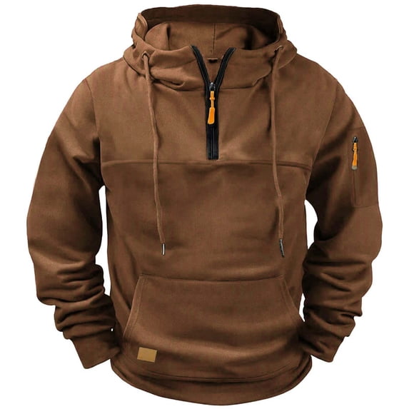 BRGZLK Mens Hoodies Sweatshirt Quarter Zip Pullover Long Sleeve Fleece Athletic Work Sweatshirts with Pockets Fall Winter Fashion Clothes Daily Wear Streetwear Coffee 3XL
