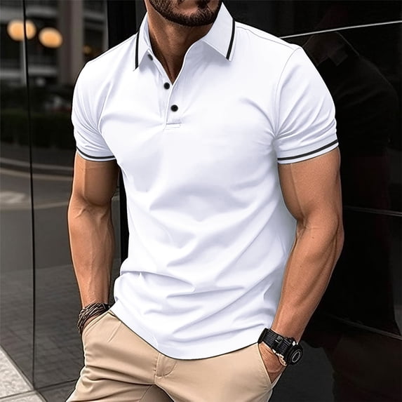 BRGZLK Mens Polo Shirts Casual Trendy Solid Color Turn-Down Collar Loose Comfortable Short Sleeve Classic Fit Golf Shirts for Summer 2026 White XL
