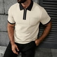 thumbnail image 1 of BRGZLK Mens Quarter Zip Blouses Summer 2026 Casual Color Block Waffle Knit Moisture Wicking Tops Short Sleeve Turn-Down Collar Dressy Golf Shirts Khaki M, 1 of 7