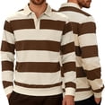 thumbnail image 1 of BRGZLK Mens Striped Polo Shirts 2026 Classic Long Sleeve Collared Lightweight Soft Comfy Casual Shirts Fashion Fall Winter Pullover Tops Brown M, 1 of 8