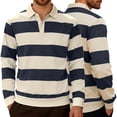 thumbnail image 1 of BRGZLK Mens Striped Polo Shirts 2026 Classic Long Sleeve Collared Lightweight Soft Comfy Casual Shirts Fashion Fall Winter Pullover Tops Navy M, 1 of 8