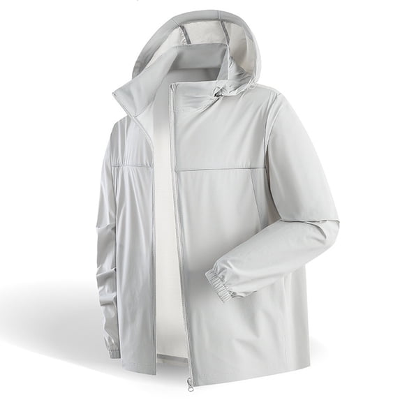 BRGZLK Mens Sun Protection Hoodie Shirts 2026 Summer Solid Color Casual Fashion Quick Dry Cooling Hiking Fishing Long Sleeve Zip Up Jackets with Pockets Gray 3XL