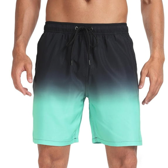 BRGZLK Mens Swim Trunks Ombre Lightweight Comfortable Elastic Waist with Liner Drawstring Quick Dry 5 Inch Bathing Suits Beach Shorts with Pockets Green 3XL