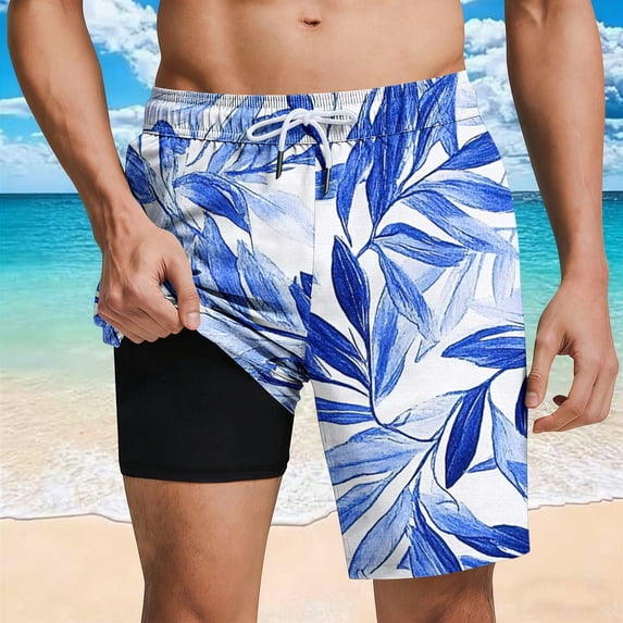 BRGZLK Mens Swim Trunks Stylish Graphic Beach Shorts Loose Casual Printed Drawstring Bathing Suit with Compression Liner & Pockets