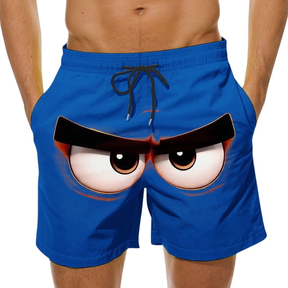 BRGZLK Mens Swim Trunks Summer Casual Novel Trendy Funny Print Board Shorts Quick Dry Vacation Beach Comfortable Swimwear Shorts with Pockets for Daily 2026 Blue XL