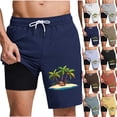 thumbnail image 1 of BRGZLK Mens Swimming Shorts Fashionable Coconut Tree Print Swim Trunks with Compression Liner Quick Dry Beach Vacation Bathing Suit with Pockets, 1 of 6