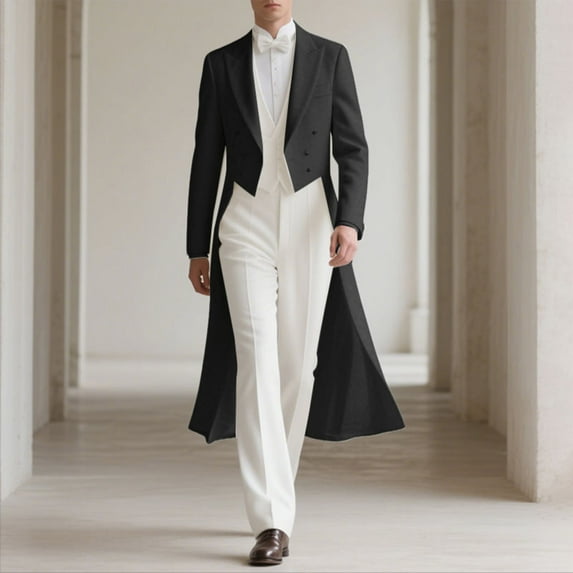 BRGZLK Mens Tailcoat Cardigan Long Tuxedo Jacket Formal Slim Fit Dress Vintage Suit Blazer Wedding Cocktail Party Holiday Dress Buttoned Woolen Coat Black XL