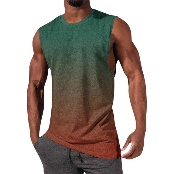 BRGZLK Mens Tank Tops Casual Summer Sleeveless Workout Muscle Tees Gradient Print Crew Neck Training Bodybuilding T Shirt