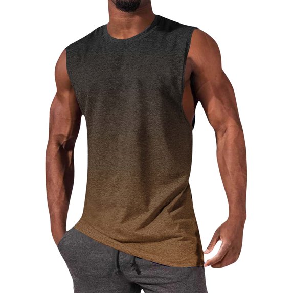 BRGZLK Mens Tank Tops Casual Summer Sleeveless Workout Muscle Tees Gradient Print Crew Neck Training Bodybuilding T Shirt