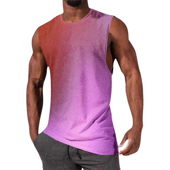 BRGZLK Mens Tank Tops Casual Summer Sleeveless Workout Muscle Tees Gradient Print Crew Neck Training Bodybuilding T Shirts